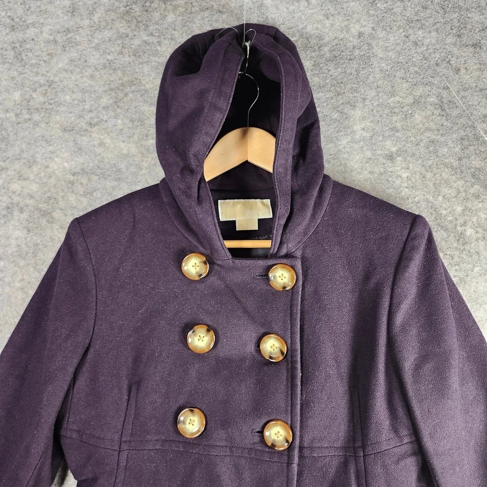 Michael Kors Purple Double Breasted‎ Hooded Wool Blend Coat Women 10 Designer